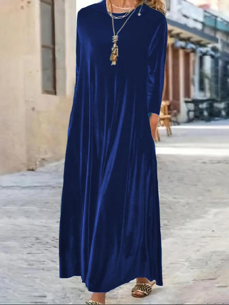 Abito di velluto da donna: Elegante, Spesso, Lungo Stile Coreano per Autunno/Inverno