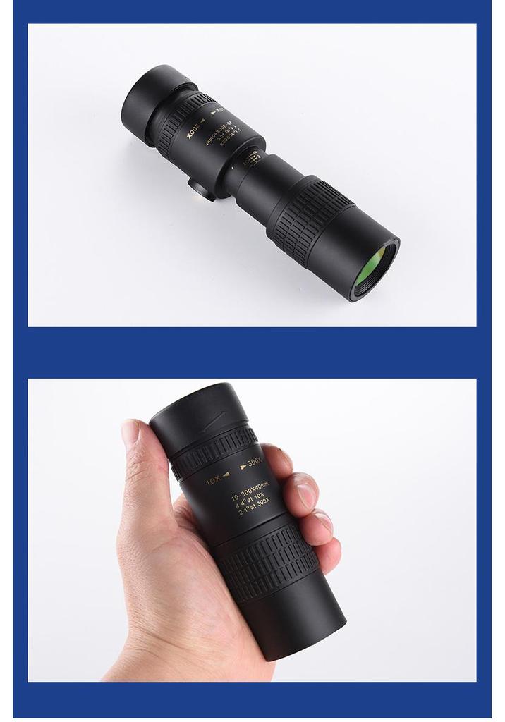 High Magnification 10-300x40 Zoom Monocular Telescope with Night Vision and HD Optics for Portable Outdoor Photography