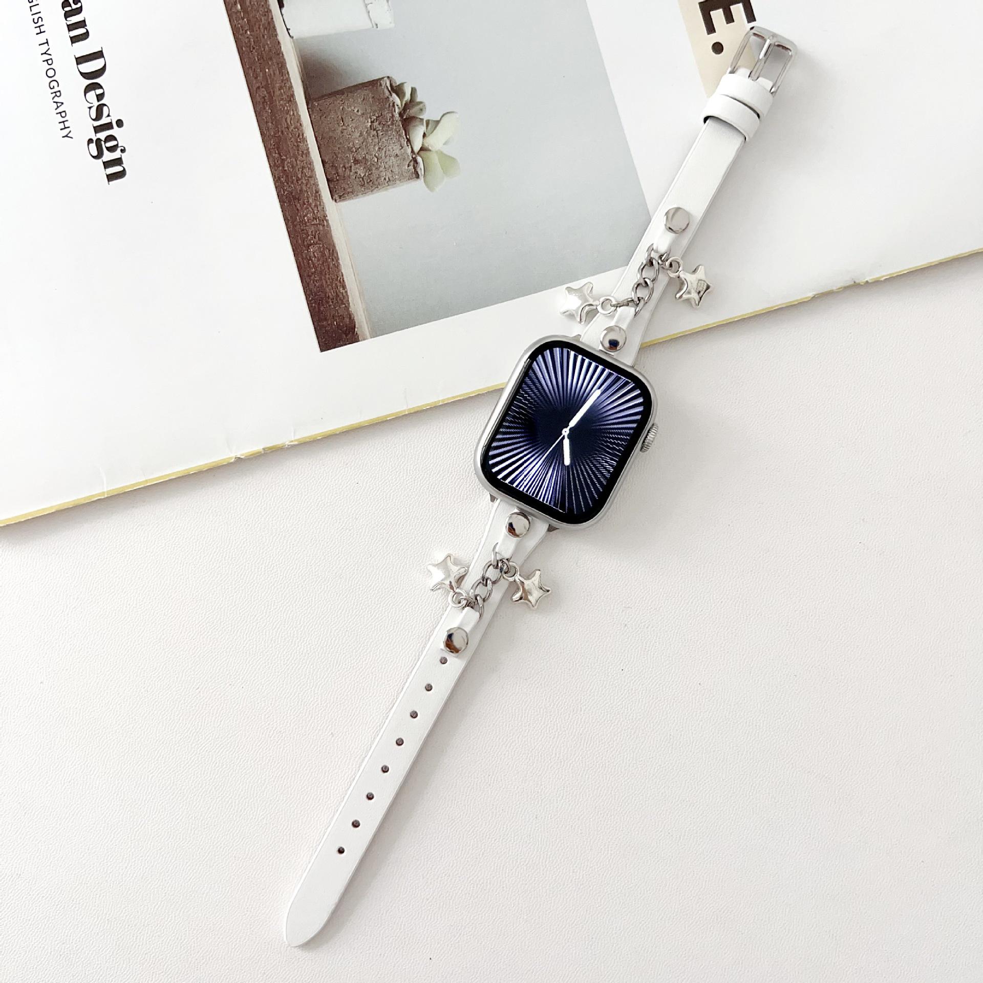 

Apple Watch 11 Pentagram Chain Leather Strap - Slim iWatch Leather Band. 42/44/45/46/49mm