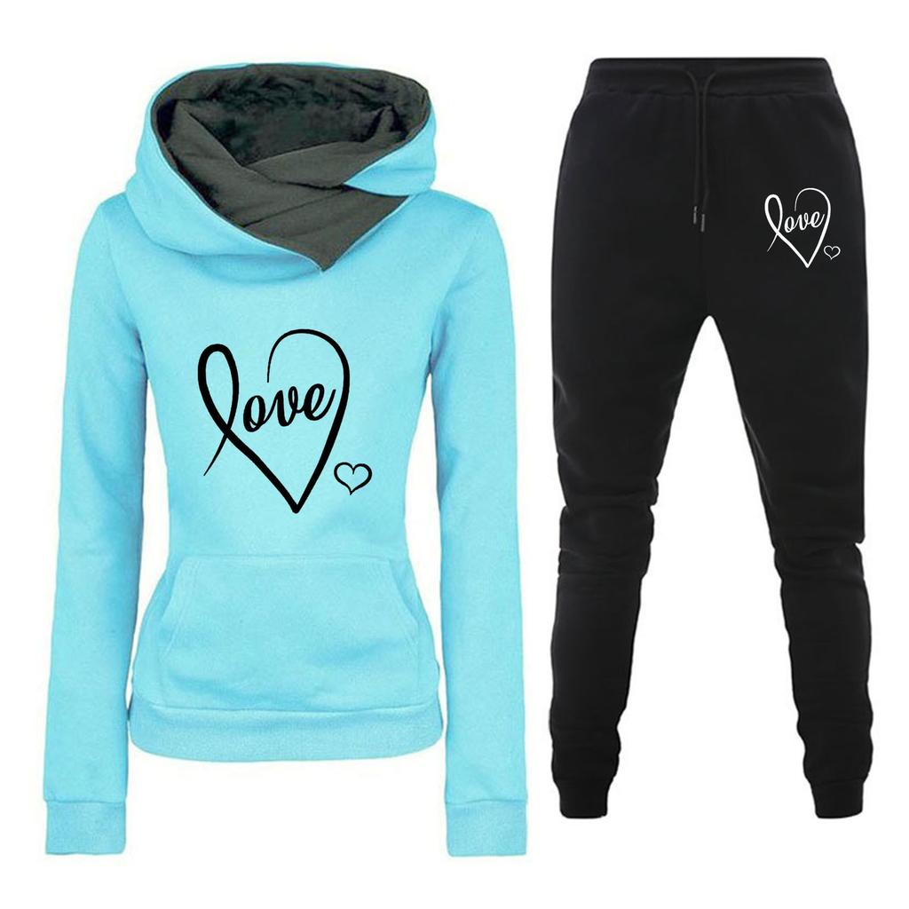 Spring and Autumn Winter Casual Sportswear Set with Love Letter Printed Women's Hoodie and Sweatshirt Set Trendy