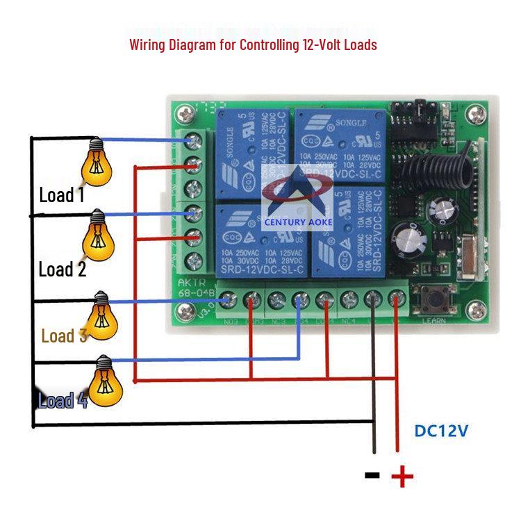 DC12V 4-Channel Remote Control Switch + Long-Range 4-Button Remote for Electric Gate Barrier/Circuit Breaker