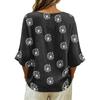 Women's Vintage Floral Print V-Neck T-Shirt - Loose Fit Short Sleeve Blouse, Faux Cotton-Linen Fabric