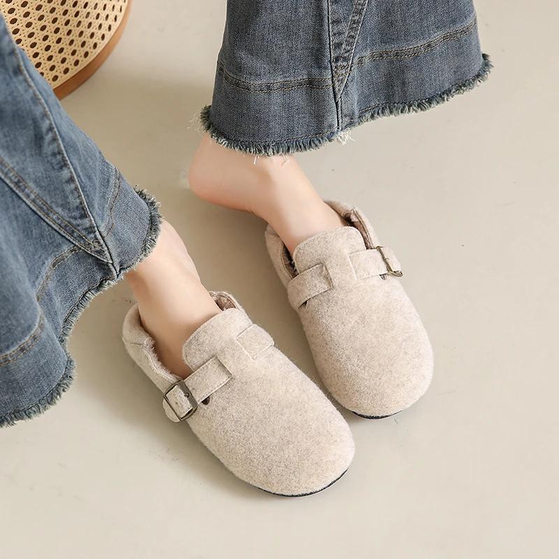 Fashion Plush Casual Versatile Boken Shoes 2024 New Autumn and Winter One Foot Kick Bean Shoes Fashionable and Warm Boken Cotton Shoes
