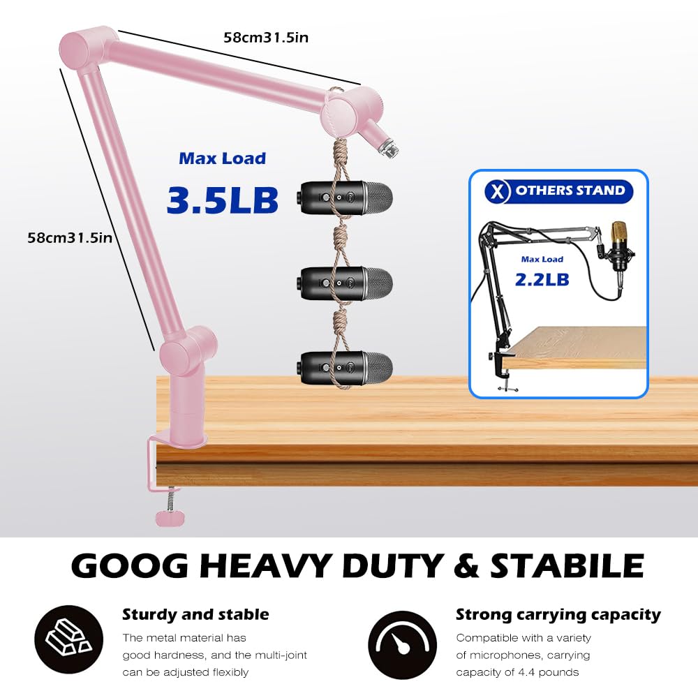 BOMGE Boom Arm Microphone Stand - Adjustable Heavy-Duty Suspension Boom Scissor Arm Stand with Cable Management Channel and Desk Clamp for