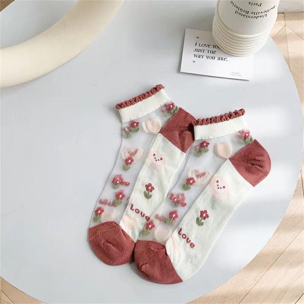 1 Pair Transparent Short Socks Lightweight Breathable Mesh Socks Cute Ankle Socks for Women Girls 3