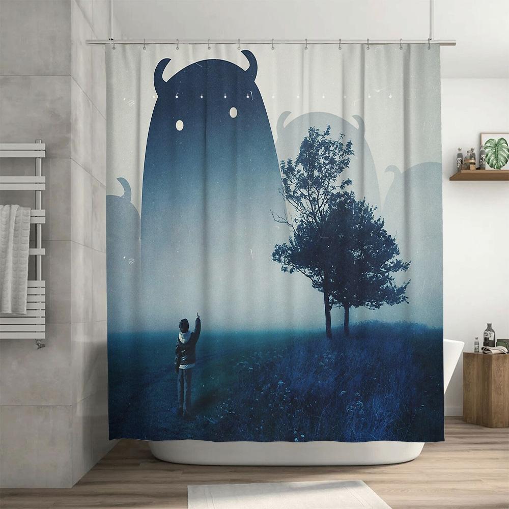 Mystical Forest Landscape Shower Curtain Vintage Nature Backdrop Dark Academia Tapestry Wall Hanging Home Decor Scenic Wall Art
