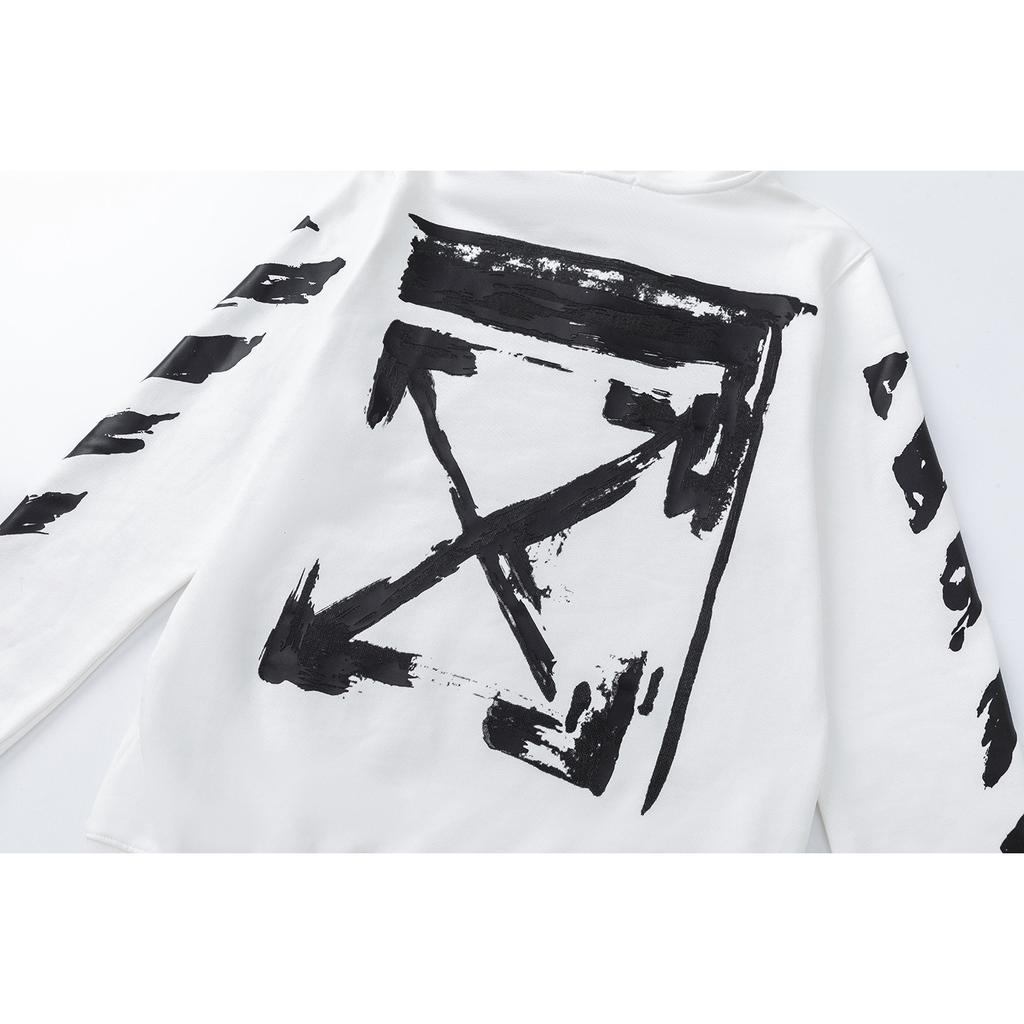 Off-White 2025 Autumn and Winter New Graffiti Arrow Pattern Printed Hooded Sweatshirt for Men and Women
