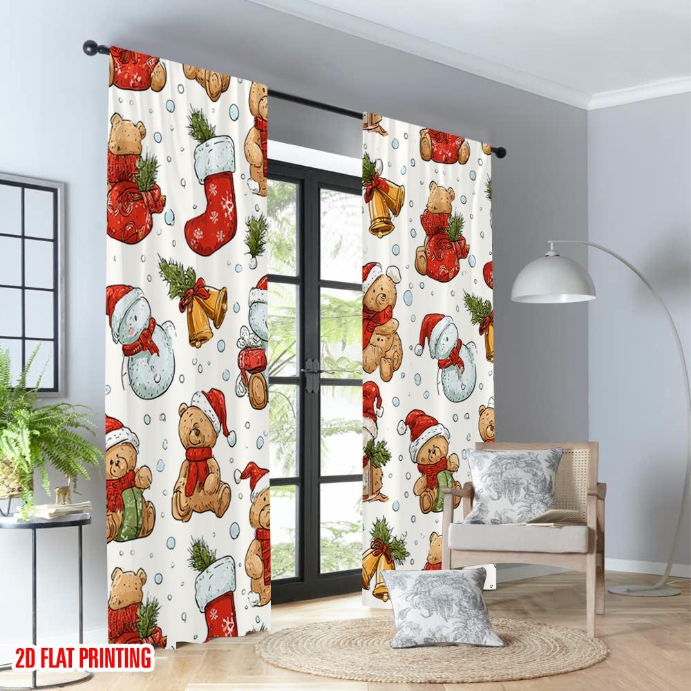 2pcs 2D Flat Printing Popular Christmas Curtains Cute Christmas Animals Holiday Seamless Digital Printed Polyester Drapes