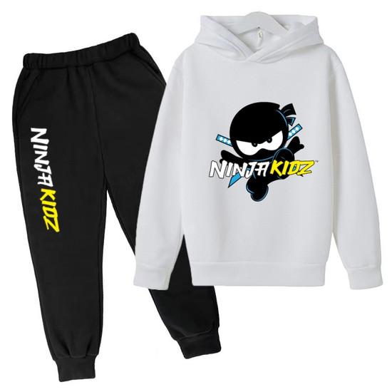 Felpa per Bambini Divertente Stampa Ninja Vestiti Cappotto Top+Pantaloni Set 2P Ragazzo Ragazza Toddler 3-12 Anni Casual Pullover Sole Lettere Sportive Set