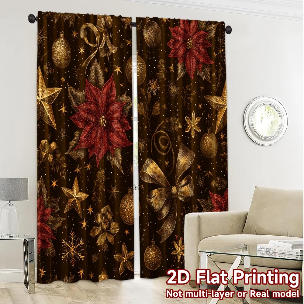 2D Flat Printing  JIT 2pcs   Curtains (Without Rod) Golden Noel Tree Modern Fashionable Curtains Versatile Polyester Fabric