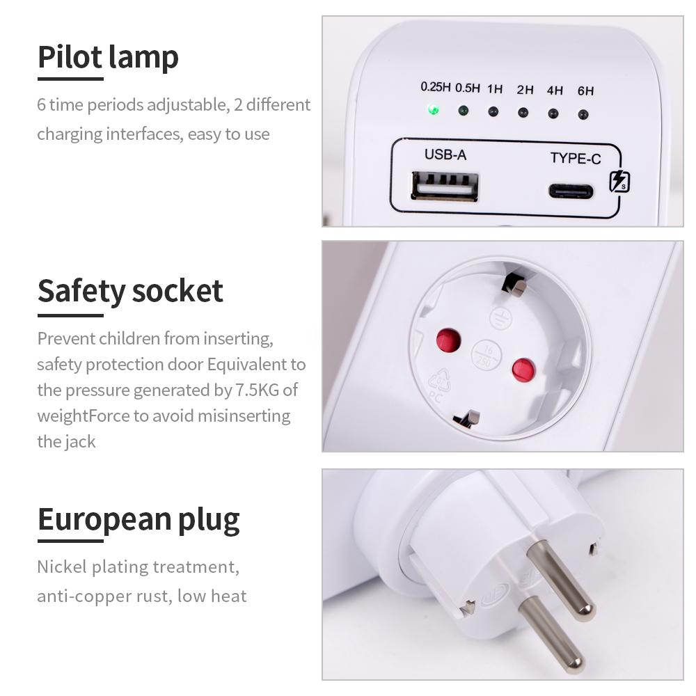 UD03 Automatic Timer Switch 230V USB Charger Countdown Timer Socket Electronic Protector Timing Controller Converter EU Plug