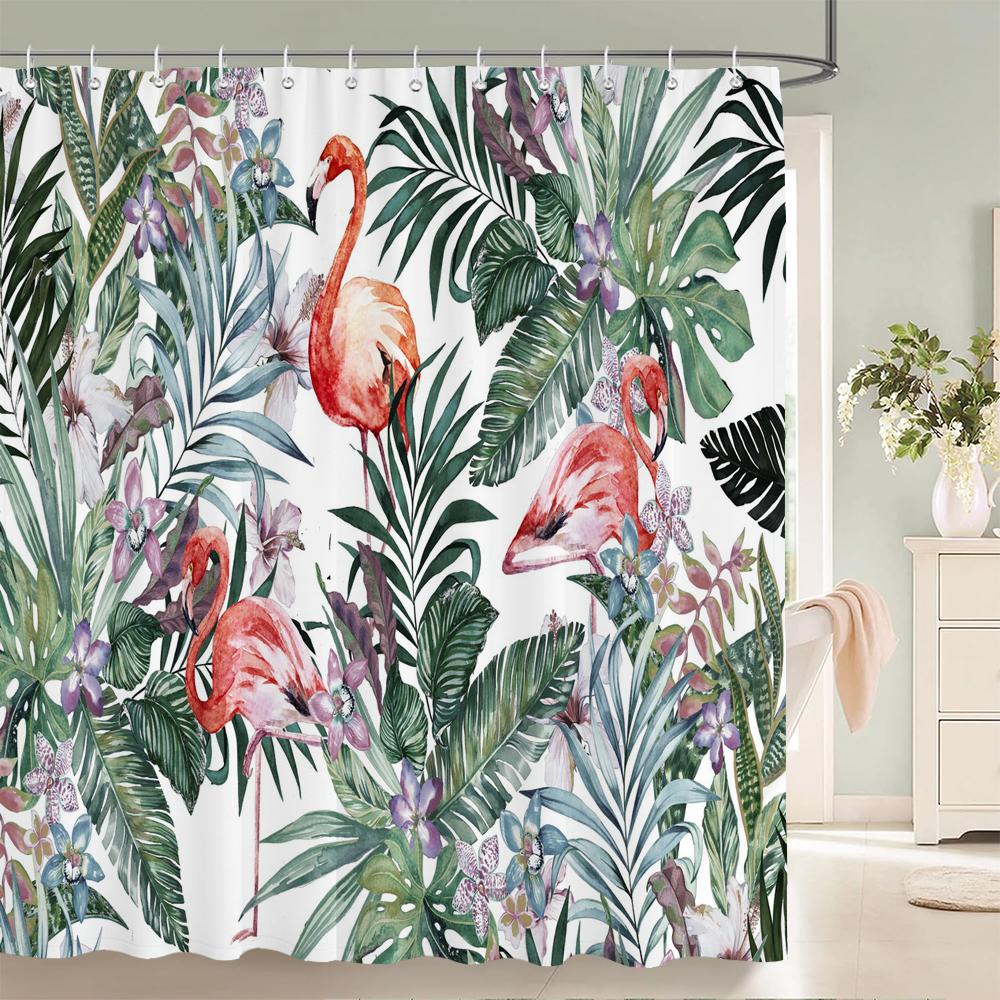 Green Plants Flowers Waterproof Polyester Shower Curtains Eco-friendly High Quality Bathroom Curtains Blind For Home Decorations