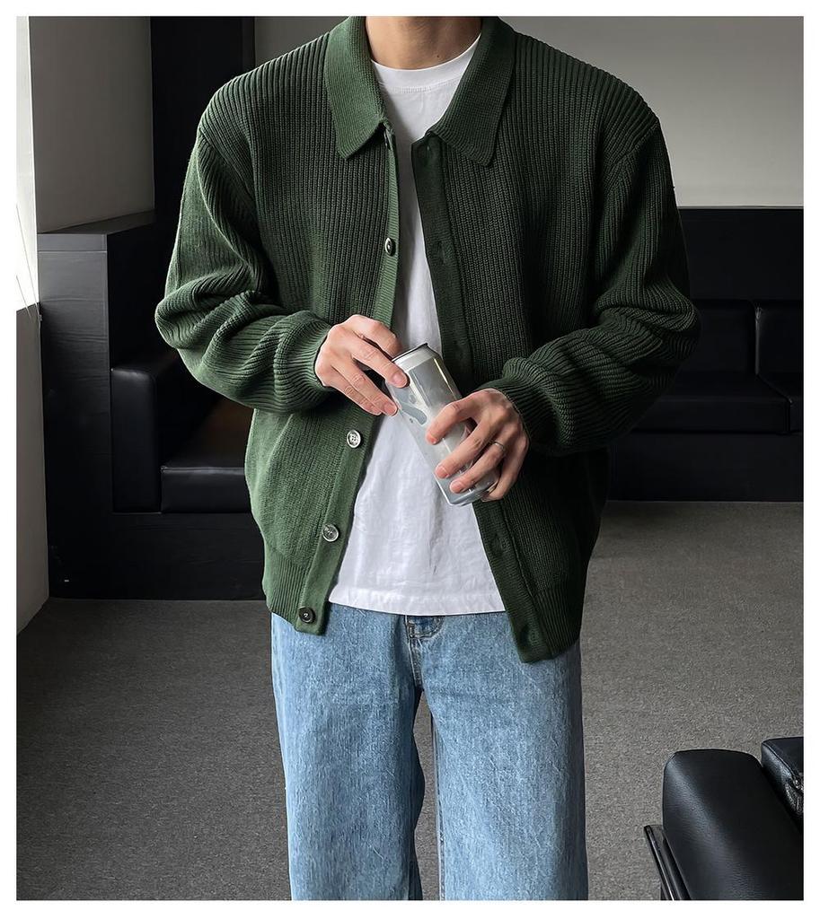 Men's Bright Red Knitted Cardigan, Spring/Autumn Korean Style, Lapel, Year of the Rat Pure Color Outerwear