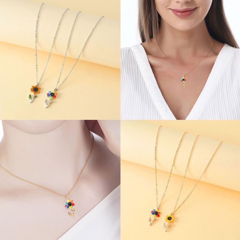 Sunflower Pendant Necklace for Women Delicate Daisy Flower Necklace Temperament Clavicle Chain Fashion Drop Oil Jewelry