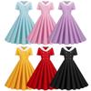 2023 Women's Colorblock V-neck Double-breasted Wide-hem Retro Dress