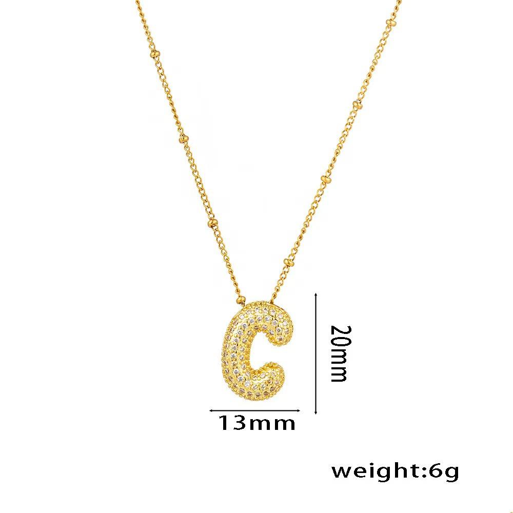 18K Gold-Plated Copper Necklace with Micro-Inlaid Zirconia & 26 Letter Pendant - Classic and Versatile European-American Jewelry