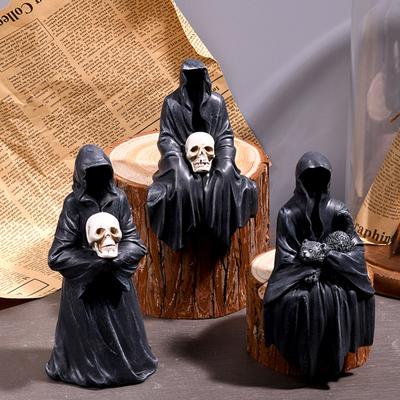 Halloween Grim Reaper Figurka Strašidelné černé roucho Smrt duch Pryskyřice Socha Socha Vnitřní domácí kancelář Stolní dekorace Ornament Festival Dárek