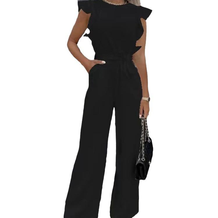 Casual Trousers With Ruffled Tie Up Jumpsuit