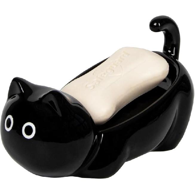 Bar Soap Holder, Cute Ceramic Cat Soap Dish - Self Draining - Small Shower Bar Soap Holder for Soap Bar Holder for Shower, Dish Soap Holder, Soap