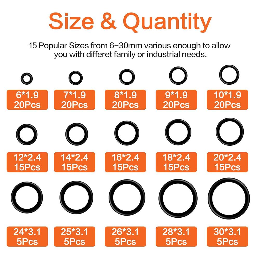 200 Stück Gummi-O-Ring-Set Dichtungen in Box Dichtband Elastisches Band O-Gummi-Ringe Set Wasserdichte Dichtungen Dichtungs-Kombinationsset