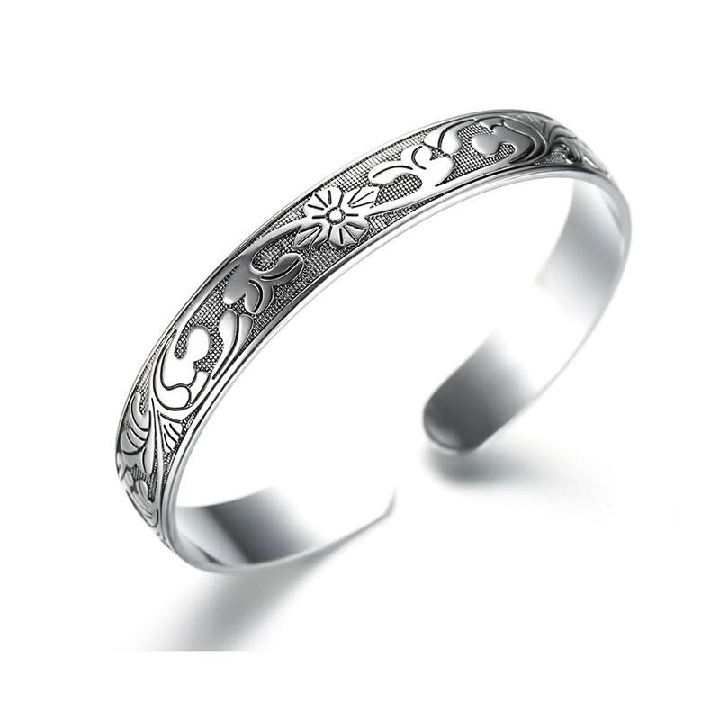 Silver Color Cuff Bracelet for Women Vintage Fashion Plum Flower Party Accessories Thai Silver Jewelry Gifts
