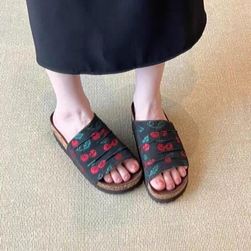 

Fashion 2025 Fashion Ladies Shoes Open Toe Women s Slippers Summer Outdoor Daily Embroidery Light Comfortable Best Seller Flat Slippers 40 чёрный