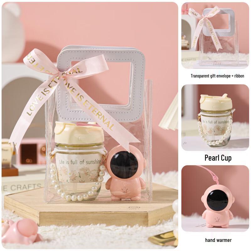 Pink Pearl Glass Cup & Hand Warmer Gift Set