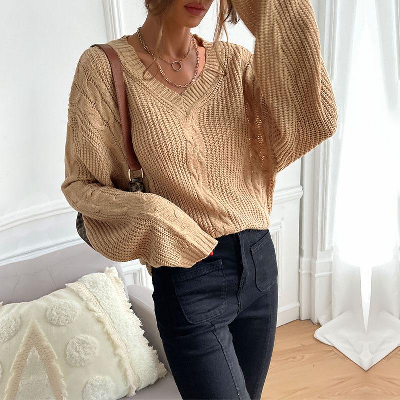 Vintage Fashion Elegant Casual Autumn and Winter Women's Long-sleeved Solid Color Loose Sweater Women