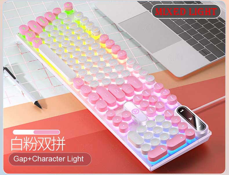 K500 Rosa Tastatur Gemischte Farbe Weiß Rosa Tastenkappen 104 Tasten Kabelgebundene Gaming-Tastatur für Laptop PC