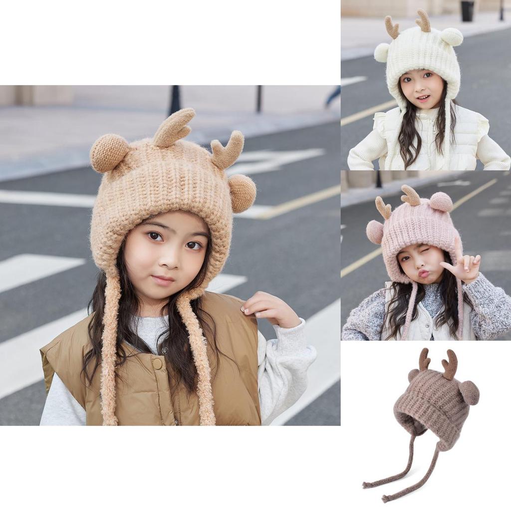 Toddler Reindeer Eared Knit Cap With Windproof And Thermal Features For Winter