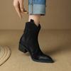 Fashion Fashion Short Boots Autumn Winter Basic Women Ankle Boots Genuine Leather Thick Heels Pointed Toe Mature New Arrival Boots Women