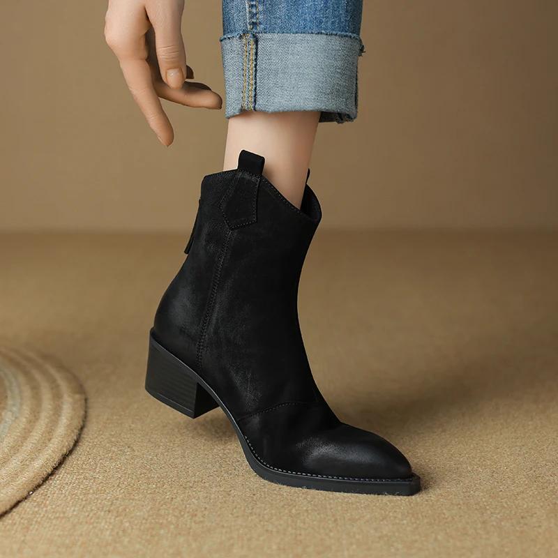 Fashion Fashion Short Boots Autumn Winter Basic Women Ankle Boots Genuine Leather Thick Heels Pointed Toe Mature New Arrival Boots Women