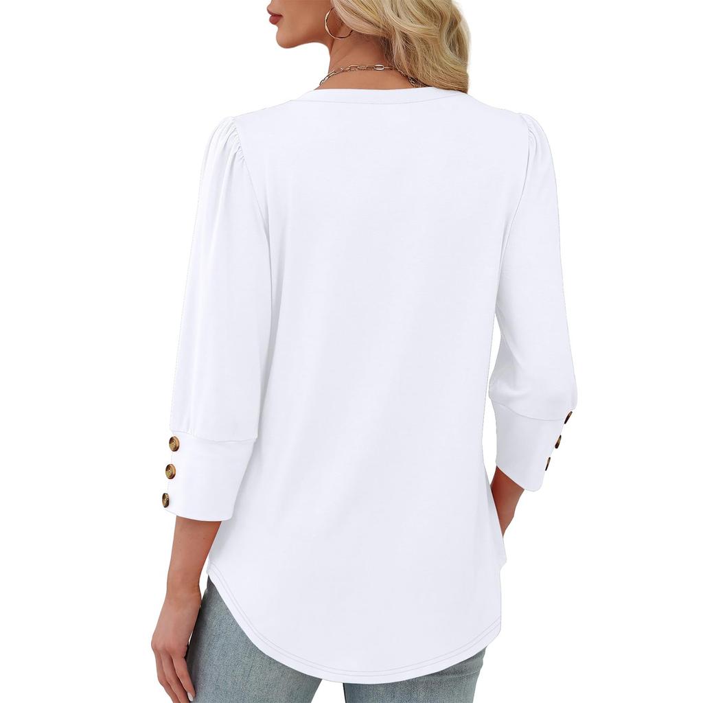 Women's Fashion Casual Solid Color V-neck  T-shirt Top