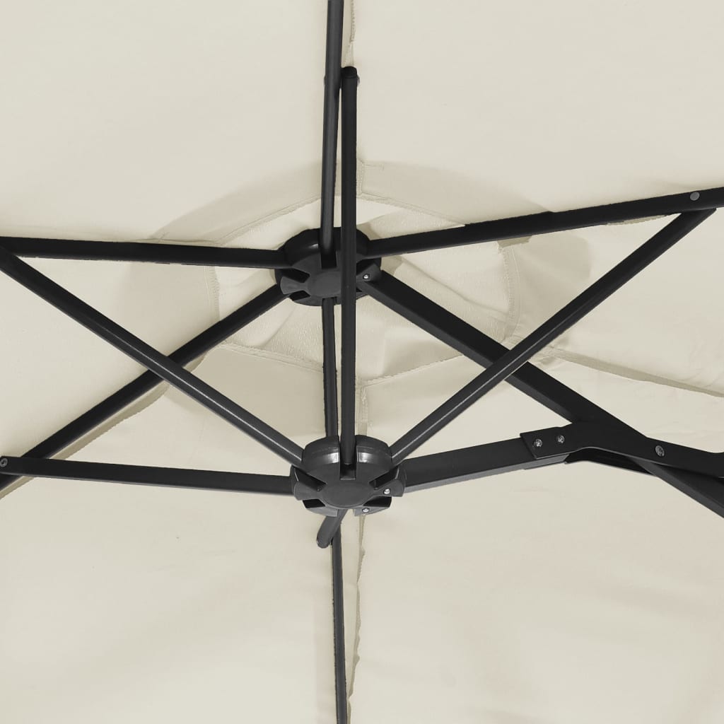 Double Sun Umbrella with LED Lights Sand White 316 X 145 Cm