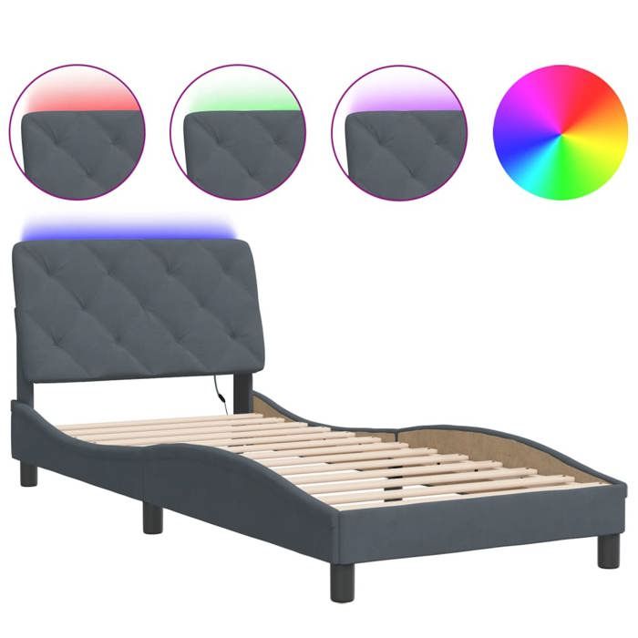 VidaXL Cadre de Lit avec Lumières LED, Lit Rembourré, Sommier à Lattes, Lit Simple, Lit Adulte de Chambre à Coucher 3213826