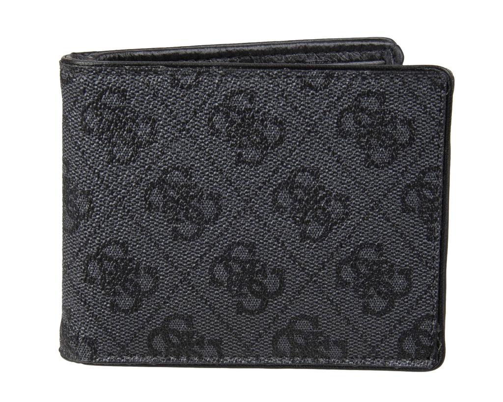 GUESS Leather Slim One Size Men's Bi-Fold Wallet, Charcoal/Black,