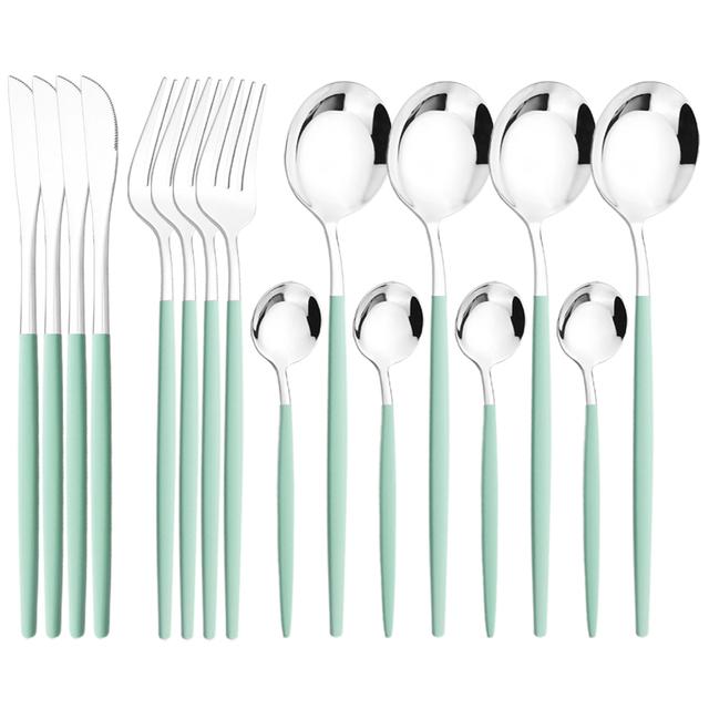 

Набор столовых приборов из серебра 16 шт., ножи, вилки, ложки, набор столовых приборов из нержавеющей стали, столовые приборы в западном стиле, кухонный набор столовых приборов