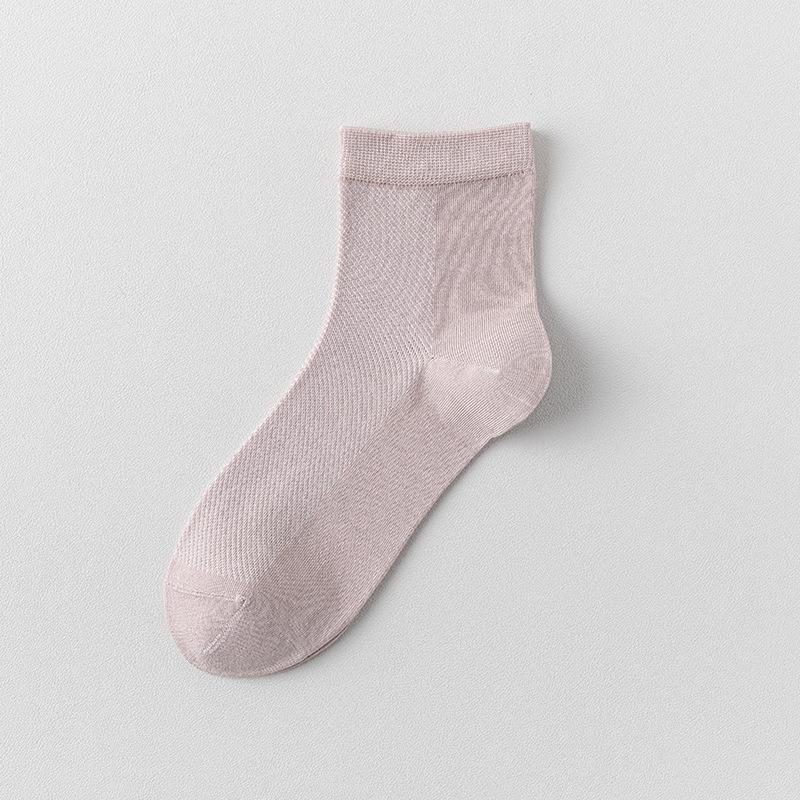 Female Spring and Summer Thin Leisure Pure Color All Build Sweat Absorption Breathable Mesh Moon Boneless Tube Socks