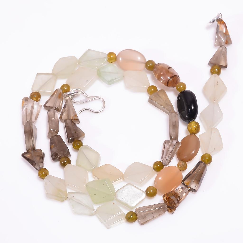 Smoky Quartz Moonstone Aventurine Gemstone Beads Necklace 3-14 mm 18" UB-7991 UB-7991