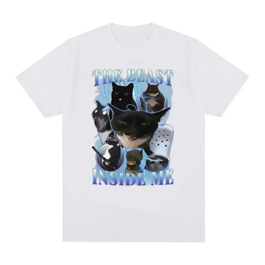 Men's Funny Cat Pattern Printed Short Sleeve Summer Casual Versatile Street Atmosphere T-shirt Cool Breathable Oversized Top