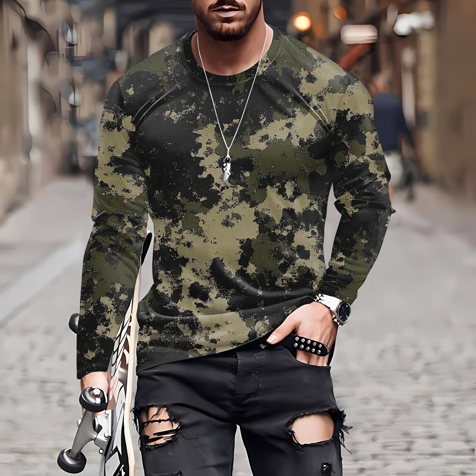 

Муж. Футболка Круглый вырез Одежда Одежда На открытом воздухе Длинный рукав С принтом Модельер Винтаж XXXXXL чёрный