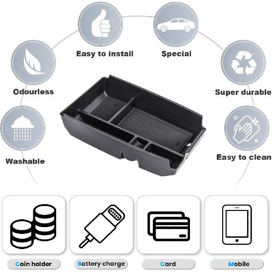 2PCS Center Console Organizer Compatible with -2026 Ford Bronco Sport/ -2026 Ford Escape Armrest Storage Tray ert Hidden Storage Box Interior