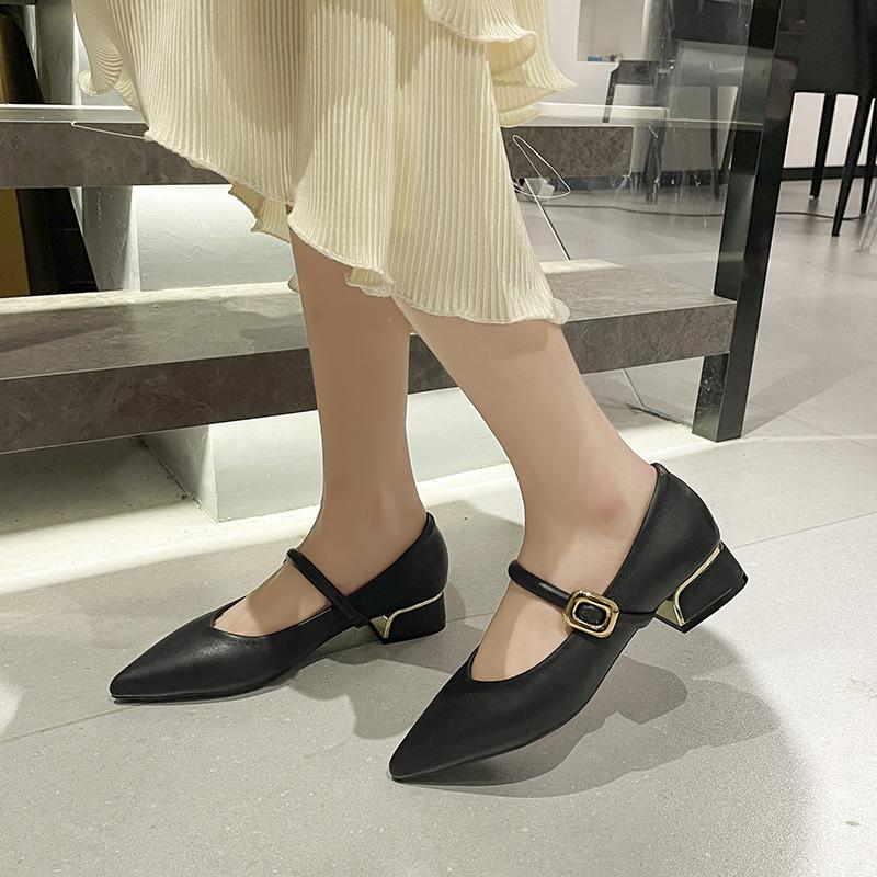 Fashion Women Shoes Pointed Toe Chunky Sandals 2024 Fashion Spring Dress Shoes Elegant Buckle Pumps Outdoors Solid Color Female Shoes