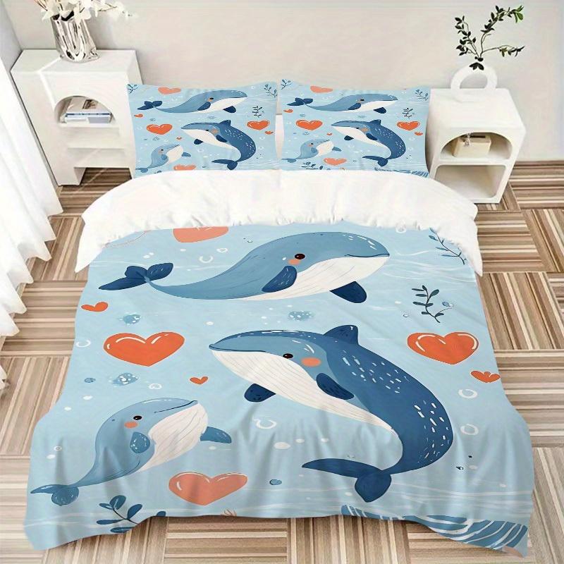3pcs Whale Heart Print Bedding Set, Suitable for Bedroom Decoration, (Includes 1 Duvet Cover And 2 Pillowcases, Quilt Not Included) Yy250822176