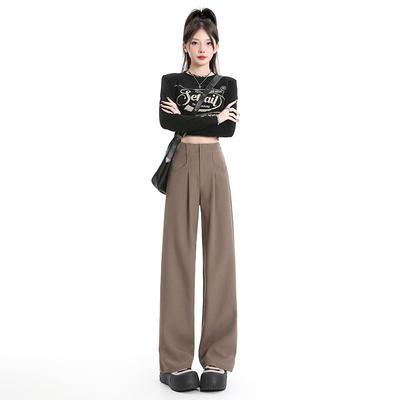 High Waist Slim Narrow Version Wide-leg Pants Straight-leg Casual Pants for Women Autumn Drooping Floor Trousers for Women