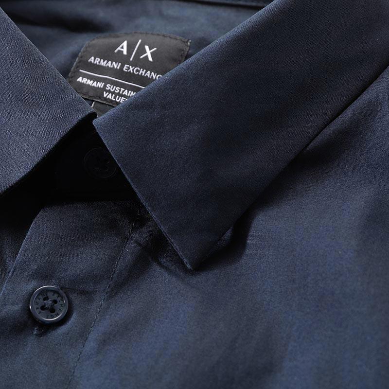 Armani Exchange FW23 Solid Logo Letter Print Long Sleeve Shirt Men Shirts Navy-Blue 6RZC06-ZNXLZ-1510