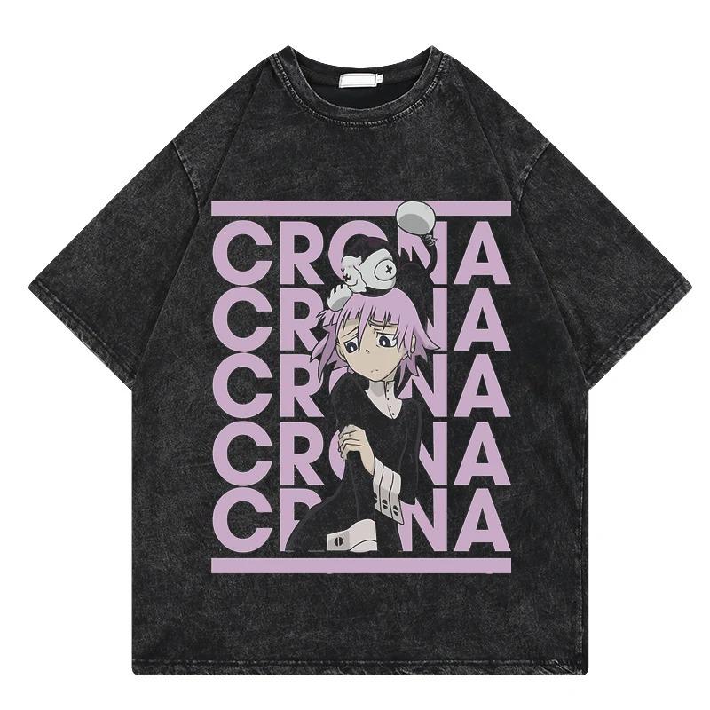 Soul Eater T Shirt Vintage Washed T Shirt Anime Printing Graphic Streetwear Hip Hop Loose Y2k T-Shirt Summer Casual Cotton Tees