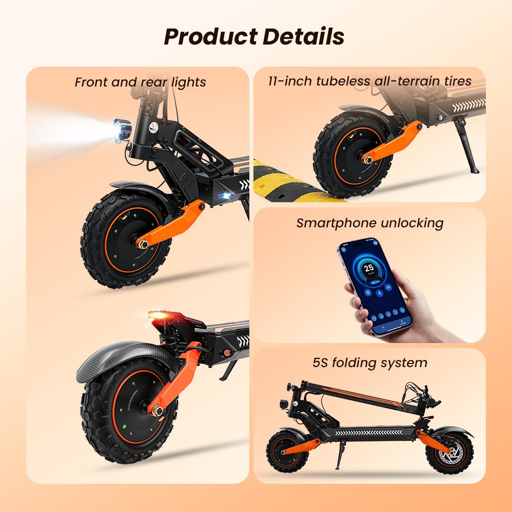W12 Elektroroller 1500W*2 Doppelmotor 25Ah Akku 11'' Offroad-Reifen Doppelscheibenbremse Doppelfederung Geschwindigkeit 25KM/H Elektroroller