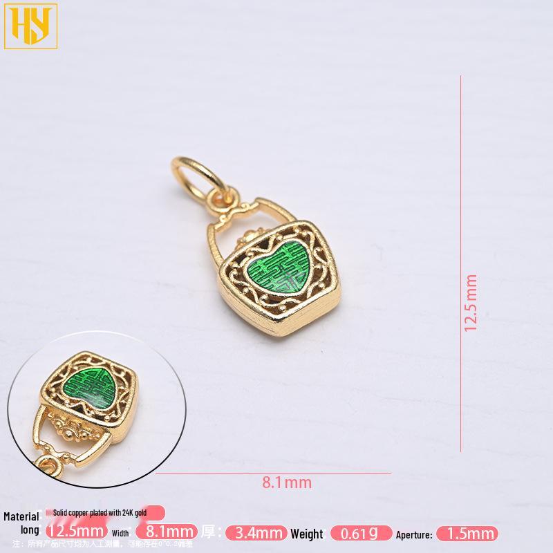 Copper-Plated Gold Enamel Peace Lock Key Pendant - Retro Festive Jewelry Charm Necklace Accessory