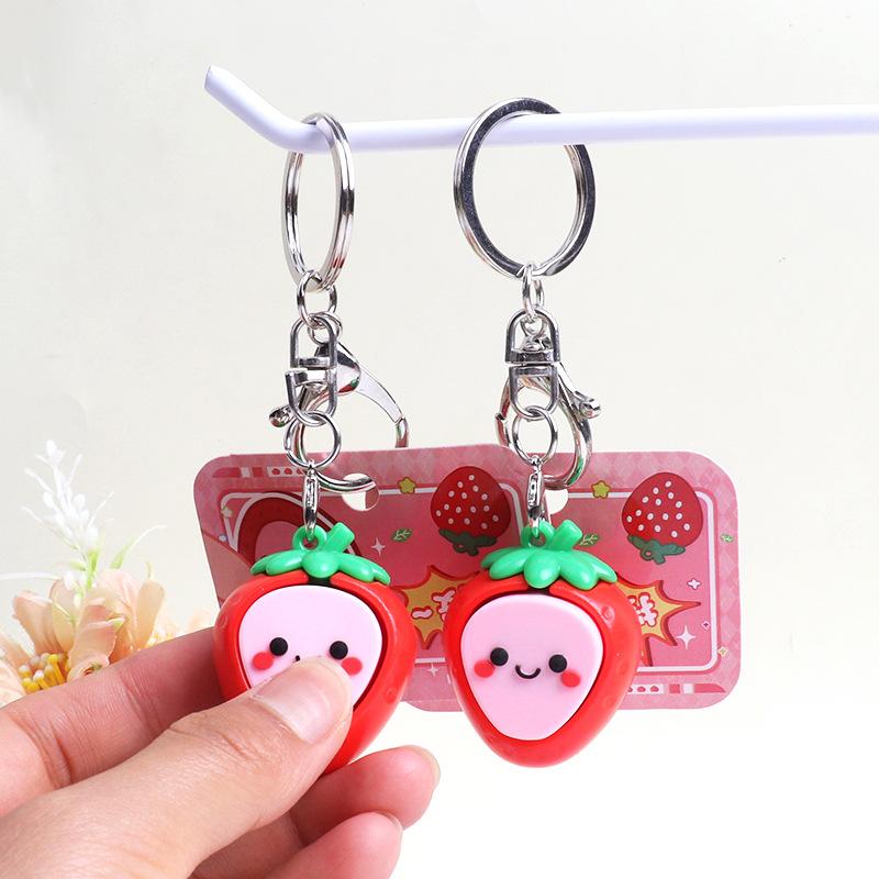 Kawaii 3D Strawberry Keychain Cute Fruit Key Ring 1Pcs Fashion Bag Pendant Charm for Teen Girls Backpack Decor
